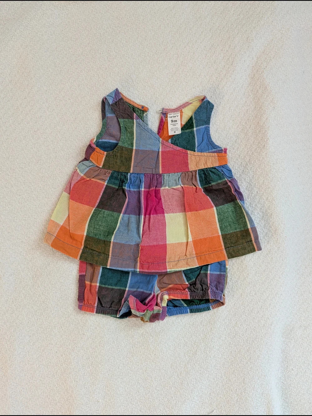 Baby Girl Summer Outfit Bundle 9 Months - Plaid, Gingham, Dinosaurs - Picture 3 of 4